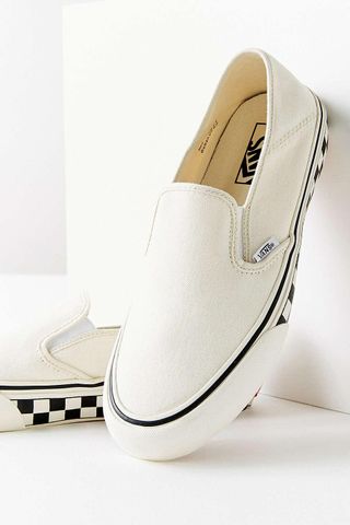Urban Outfitters x Vans + Slip-On Checkerboard Sidewall White Sneaker