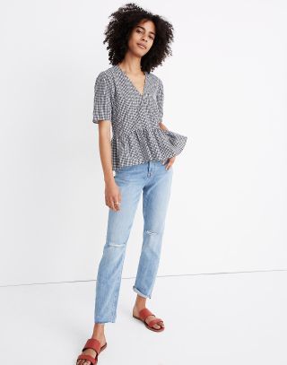 Madewell + Peplum Top in Gingham Check