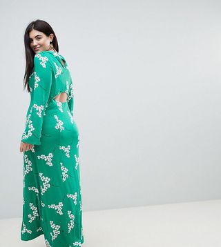 ASOS Curve + Maxi Tea Dress With Open Back in Green Floral