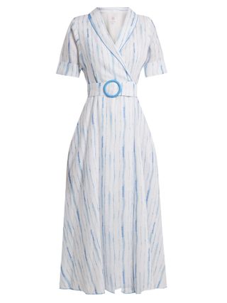 Gül Hürgel + Shawl-Collar Striped Linen Dress