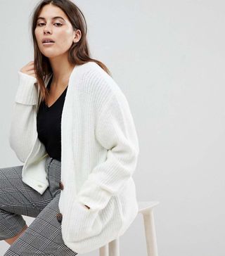 ASOS Curve + Knitted Cardigan in Oversized Rib With Buttons