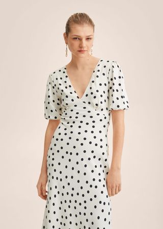 Mango + Polka-Dot Satin-Finish Dress