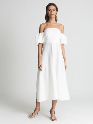 Reiss + White Shona Puff Sleeve Off Shoulder Midi Dress