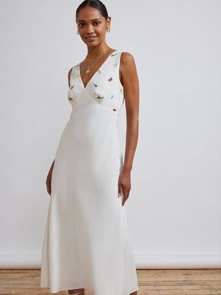 Kitri + Claire White Vintage Floral Embroidered Slip Dress