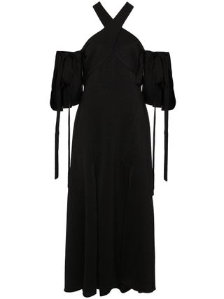 Ellery + Halter Neck Cutout Shoulder Midi Dress