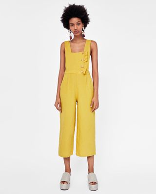 Zara + Buttoned Linen Jumpsuit