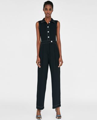 Zara + Jumpsuit With Contrasting Topstitching
