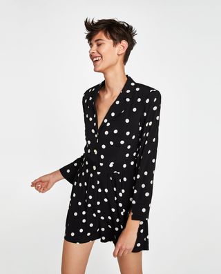Zara + Short Polka Dot Jumpsuit