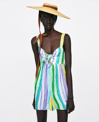 Zara + Striped Jumpsuit