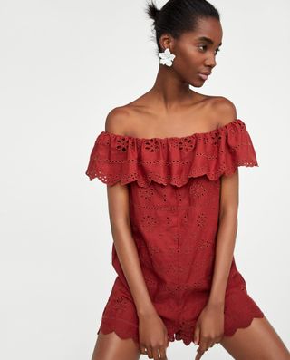 Zara + Embroidered Jumpsuit