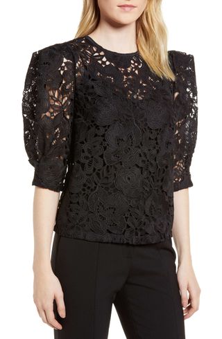 Lewit + Puff Sleeve Lace Blouse