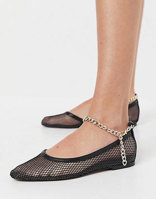 ASOS Design + Mesh Ballet Flats With Gold Chain