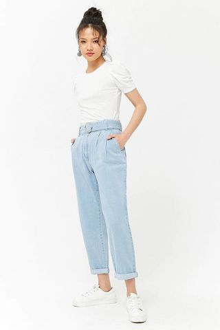 Forever 21 + Belted High-Rise Ankle Jeans