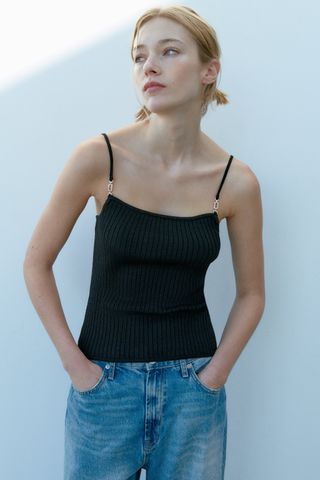 Zara + Knit Top with Metallic Thread