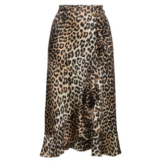 Ganni + Leopard Print Silk Skirt