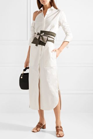 Silvia Tcherassi + Golfi Cutout Belted Stretch-Cotton Poplin Midi Dress