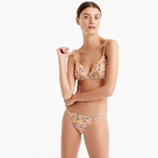 J.Crew + French Cross-Back Bikini Top in Lemon Print