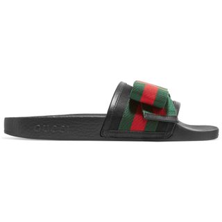 Gucci + Pursuit Bow-Embellished Satin and Rubber Slides