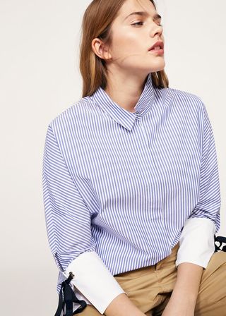 Violeta by Mango + Bow Fine-Stripe Shirt