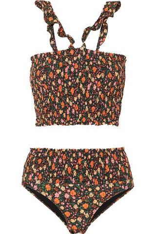 Ganni + Ipanema Shirred Floral-Print Bikini