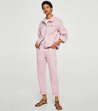 Mango + Pocketed Pink Denim Jacket