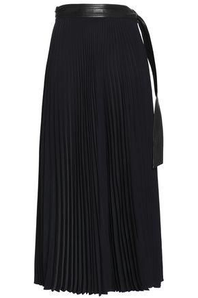 A.L.C. + Leather-Trimmed Pleated Cady Wrap Midi Skirt