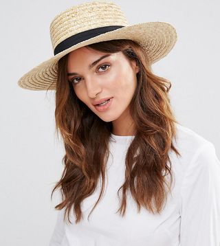 South Beach + Straw Boater Hat With Black Band