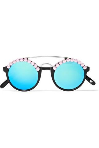 Freda Banana + Leo Embellished Round-Frame Mirrored Sunglasses