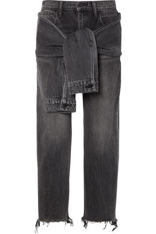 Alexander Wang + Tie-Front Frayed High-Rise Straight-Leg Jeans