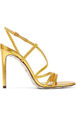 Gucci + Haines Braided Metallic Leather Slingback Sandals