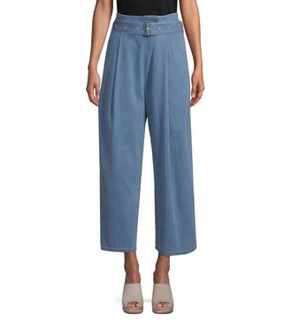 J Brand + Pleated Wide Leg Belted Jeans