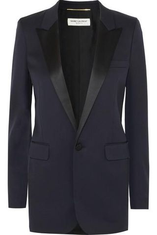 Saint Laurent + Satin-Trimmed Grain de Poudre Wool Tuxedo Blazer