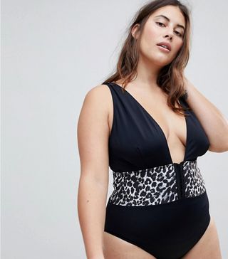 ASOS Curve + Leopard Print Corset Supportive Swimsuit