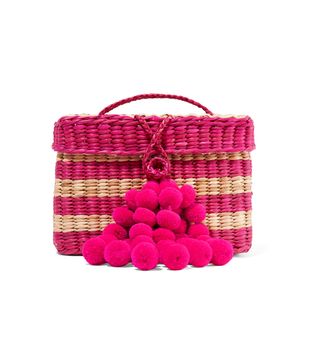 Nannacay + Baby Roge Pompom-Embellished Striped Woven Raffia Tote