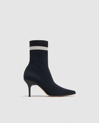 Zara + High Heel Sock Style Ankle Boots With Striped Detail