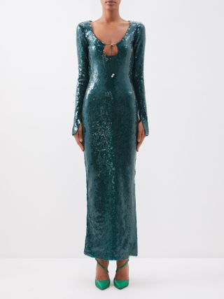 16Arlington + Solaria Keyhole-Neck Sequinned-Tulle Maxi Dress