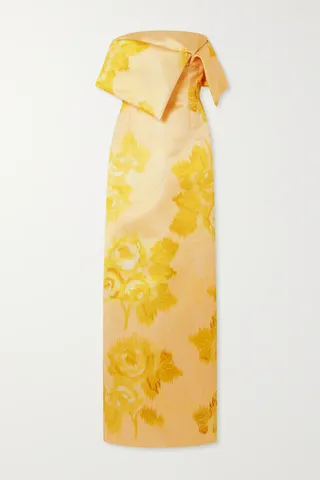 Emilia Wickstead + Strapless Draped Floral-Print Sateen Gown