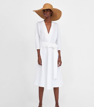 Zara + Linen Dress With Belt