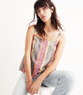Madewell + Rainbow Stripe Button-Front Tank Top