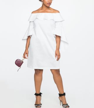 Eloquii + Flounce Sleeve Off the Shoulder Dress