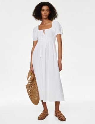 Marks & Spencer + Pure Cotton Square Neck Midi Beach Dress
