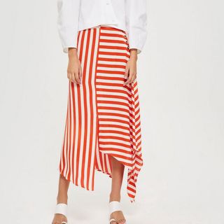 Topshop + Tall Bold Striped Hanky Hem Skirt