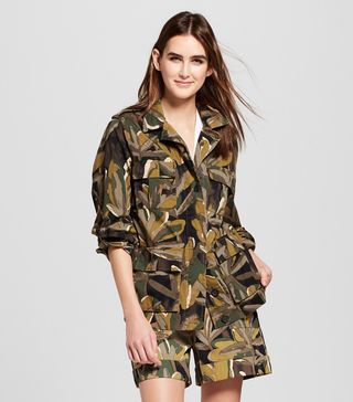 Who What Wear x Target + Leaf Print Long Sleeve Military Jacket