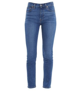 Re/Done Originals + Comfort Stretch High Rise Ankle Crop Jeans in Mid 70s