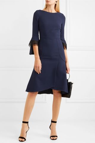 Roland Mouret + Ulverston Macramé Lace-Trimmed Wool-Crepe Dress