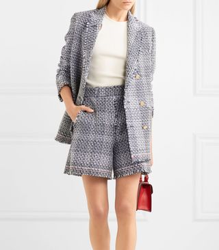 Thom Browne + Double-Breasted Frayed Cotton-Blend Tweed Blazer