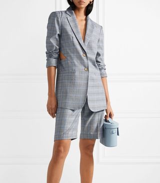 Tibi + Cooper Oversized Cutout Prince of Wales Checked Wool and Silk-Blend Blazer