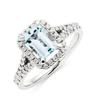Beaverbrooks + 18ct White Gold Diamond Aquamarine Halo Ring
