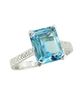 EWA + 18ct White Gold Diamond Shoulder Cocktail Ring, Aquamarine