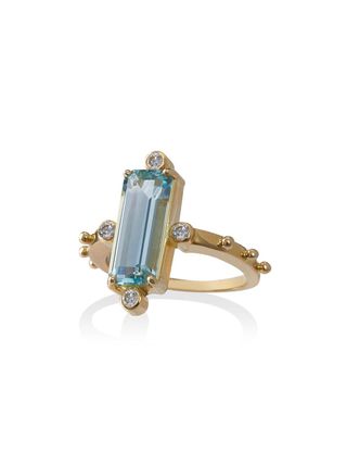 Jessie Western + 18k Gold Ring With Aquamarine and Diamond